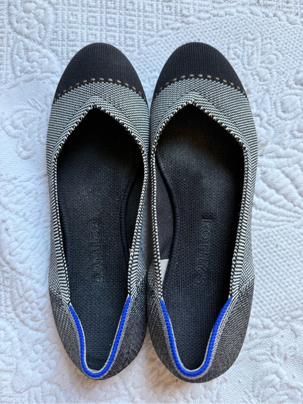 Rothy’s The Flat Black White Knit Cap Toe Ballet Flats